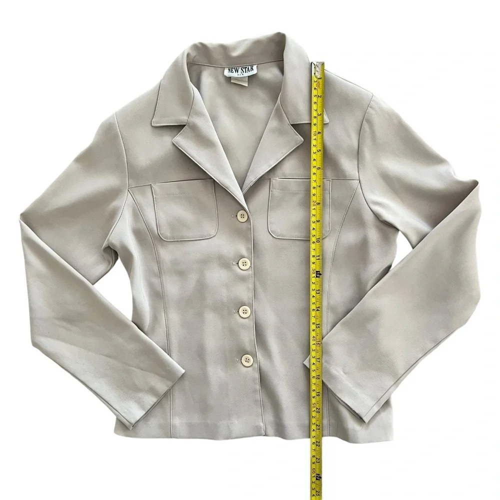 Beige Tailored Waist Button Down Jacket - Picture 6 of 8